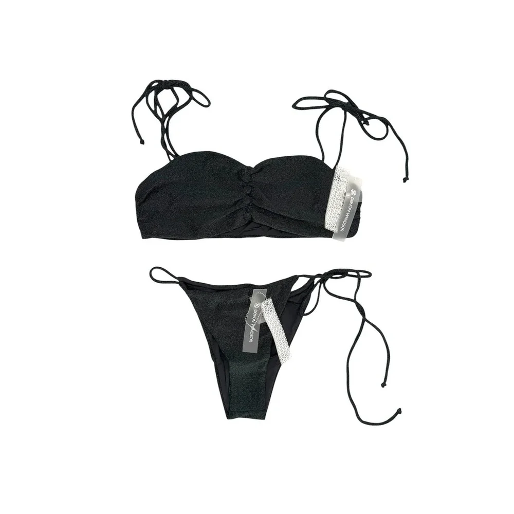 Devon Windsor Rylie Top Reign Bottom Bikini Set Midnight‎ Green Metallic Medium